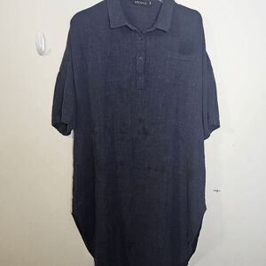 Utcoco Short Sleeve Shirt Dress Women's Blue Size 2XL Loose fitted Beachy Coveru